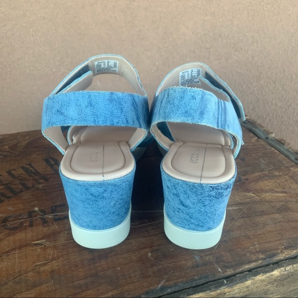 Ecco Blue Shape Plateau Wedge Sandals - Picture 6 of 12